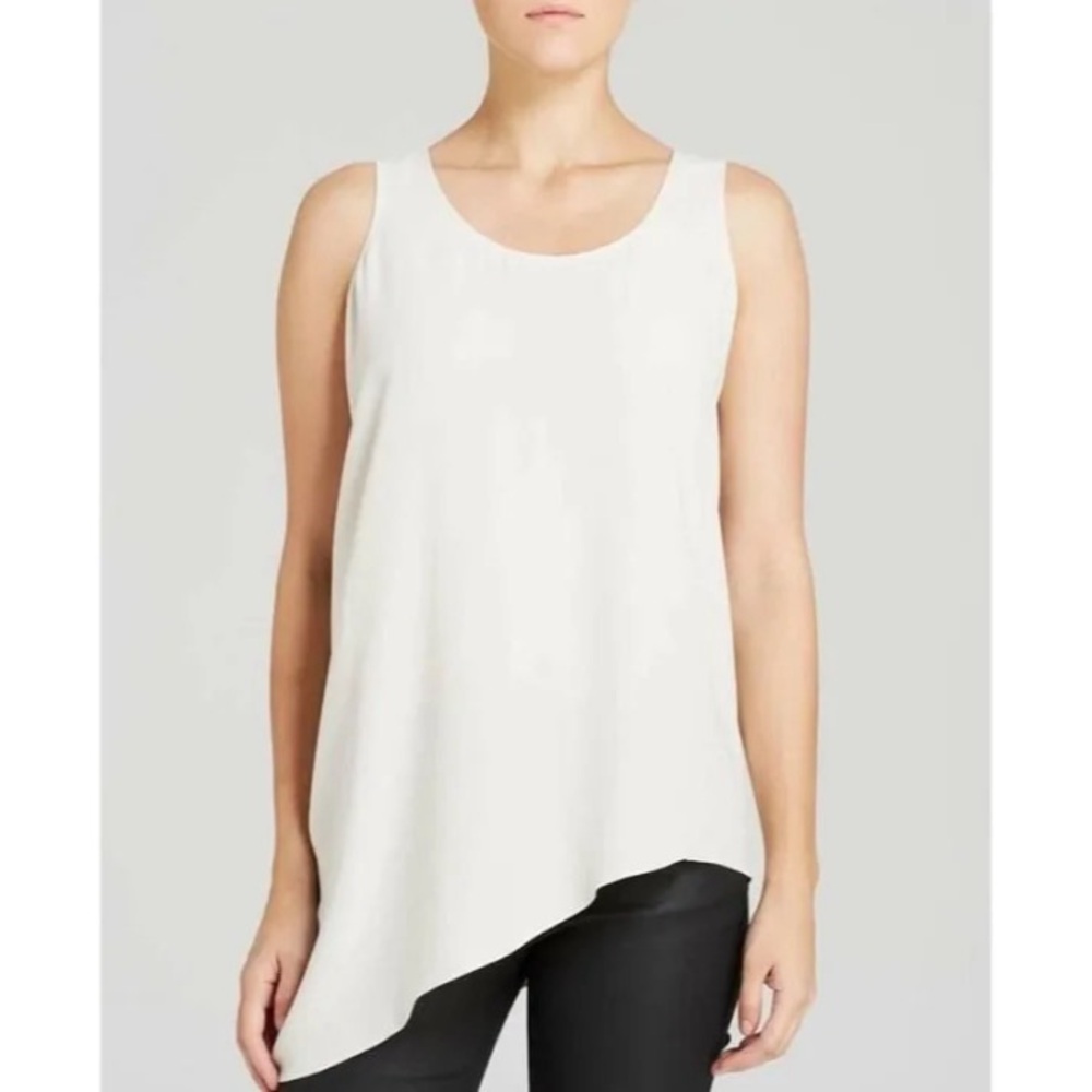 Eileen Fisher Asymmetrical White Sleeveless Silk Top